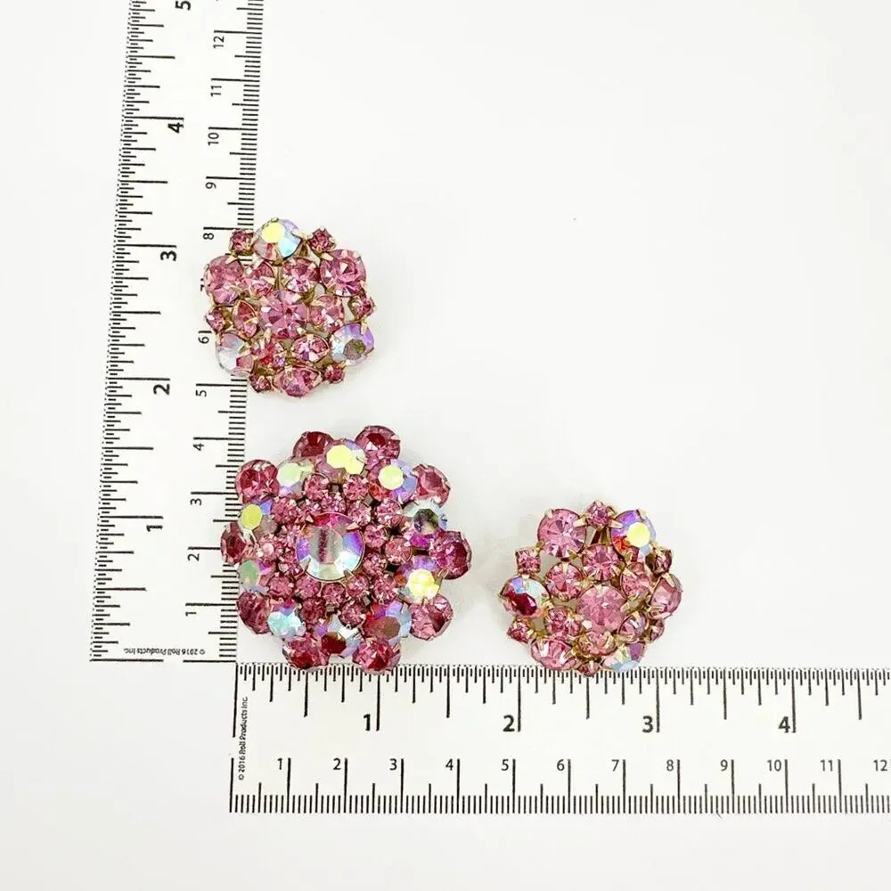 BROOCH VINTAGE Rhinestone Brooch & Clip-on Earring Set